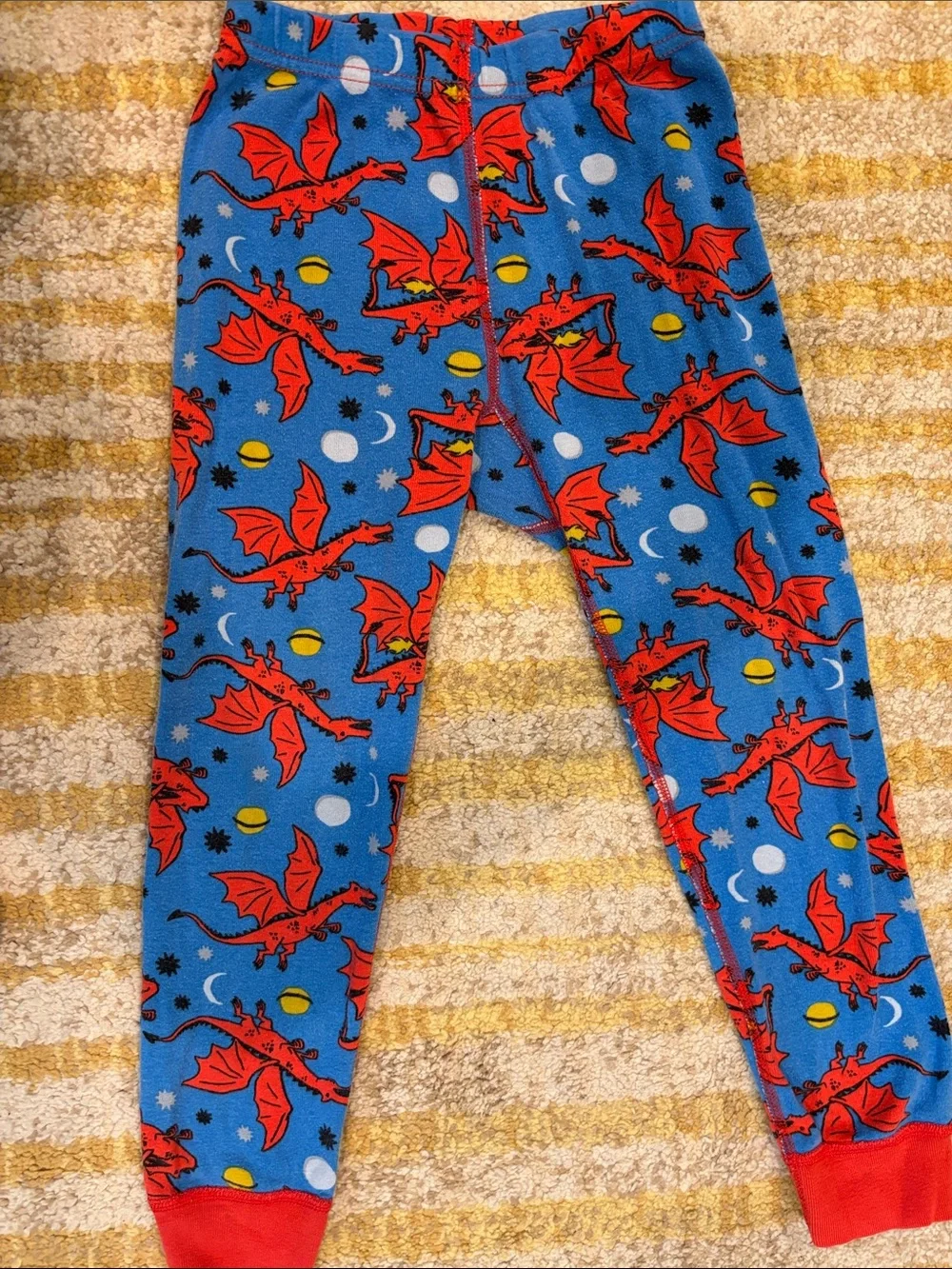 Hanna Andersson Red & Blue Striped Kids Pajama Set with Dragon Print size 5